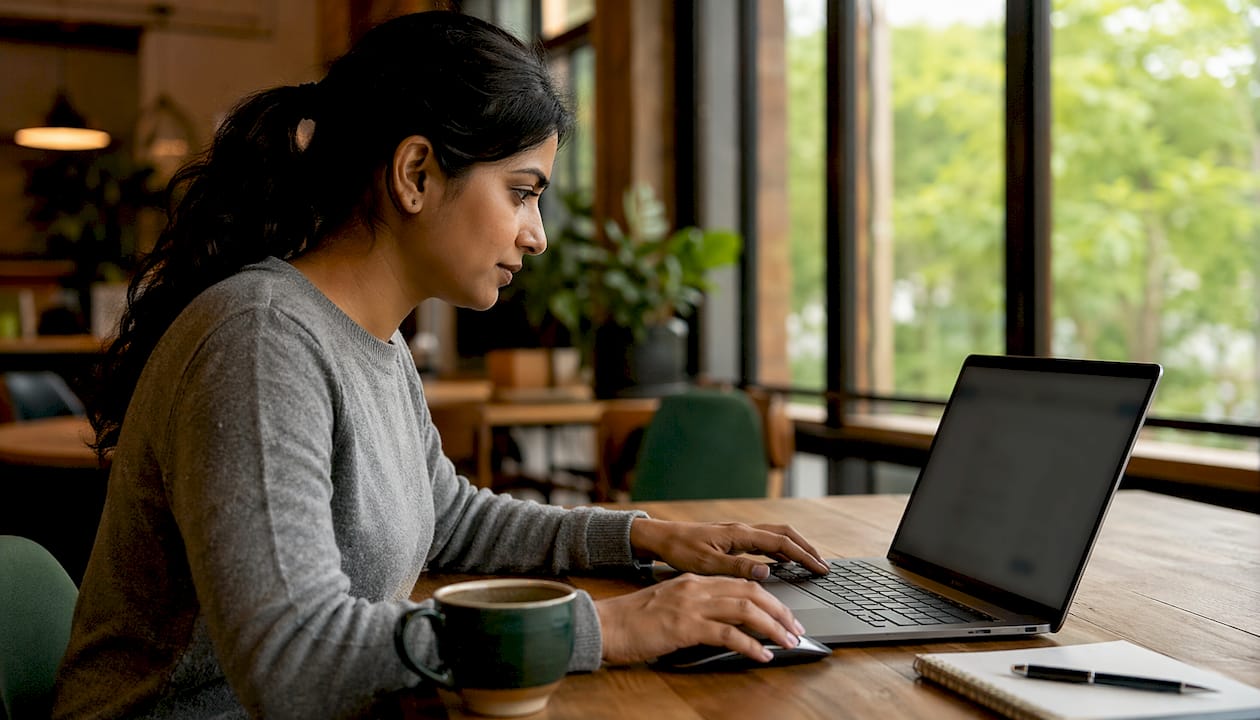 Professional woman using LinkedIn Sales tool in meeting room