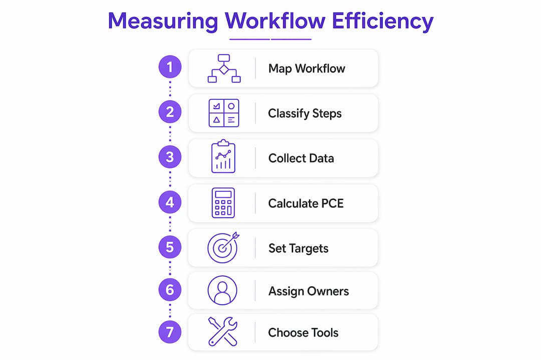 Infographic showing steps to measure workflow efficiency