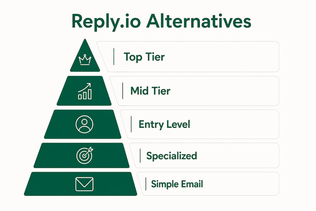 Infographic ranking Reply.io alternatives by category