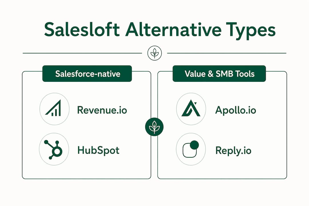 Infographic comparing Salesloft alternatives categories