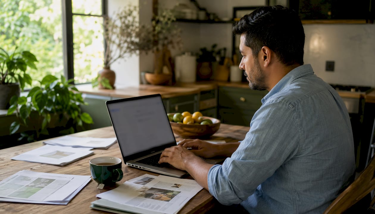 Hispanic man using Gmail email campaign tools