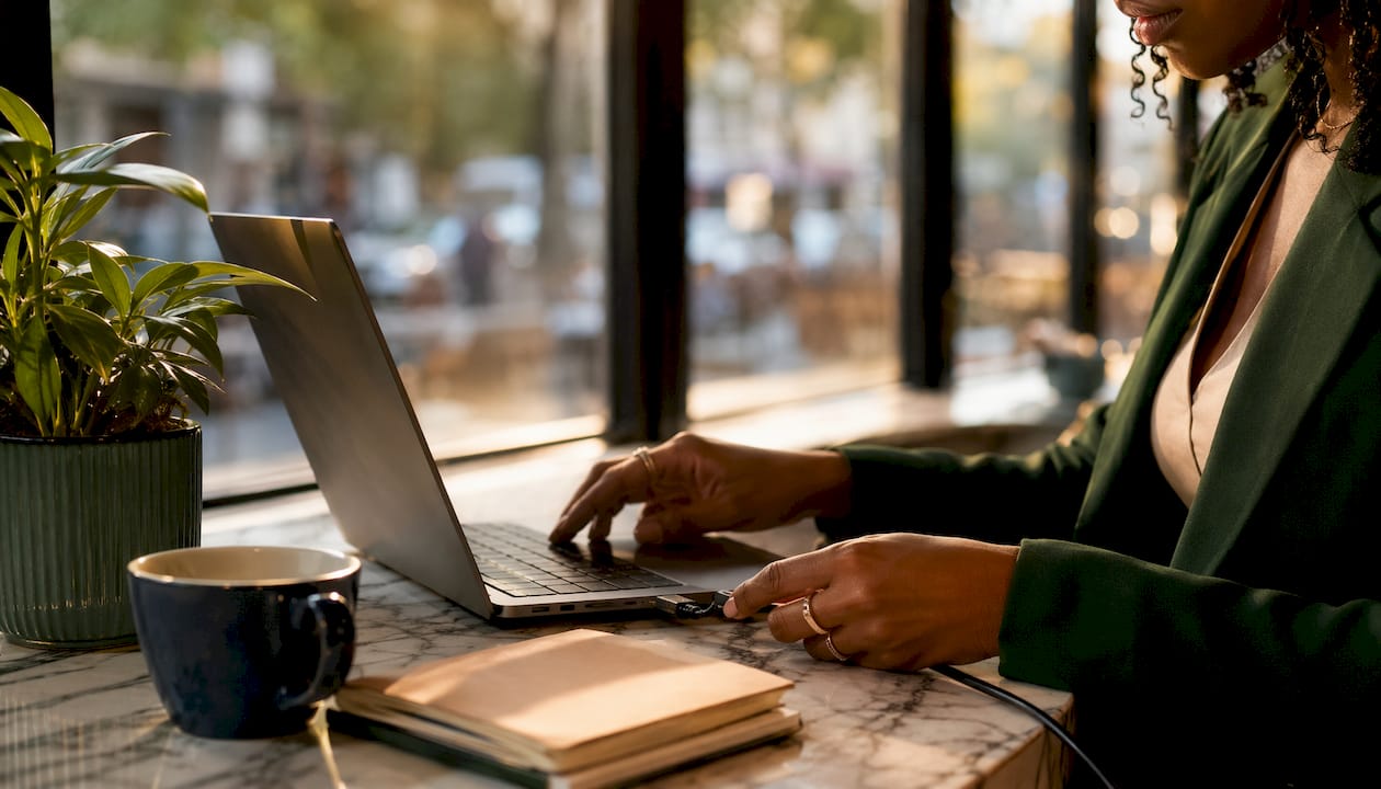 Hands connecting CRM integration hardware