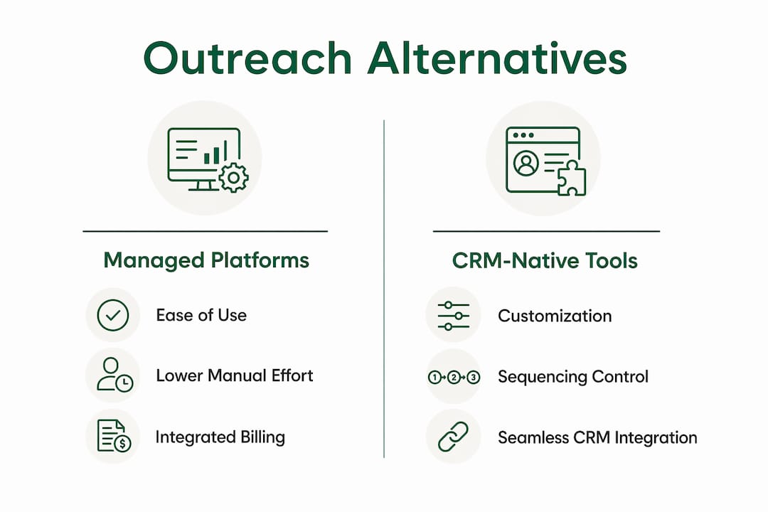 Infographic comparing outreach platform categories