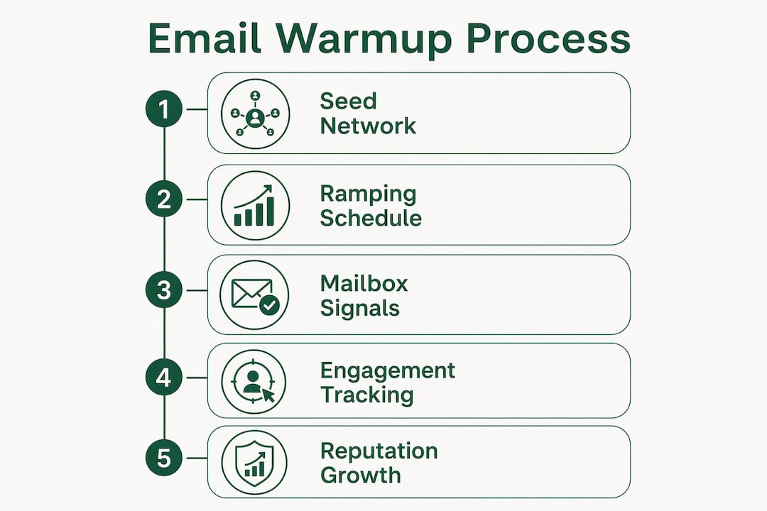 Infographic illustrating email warmup process steps