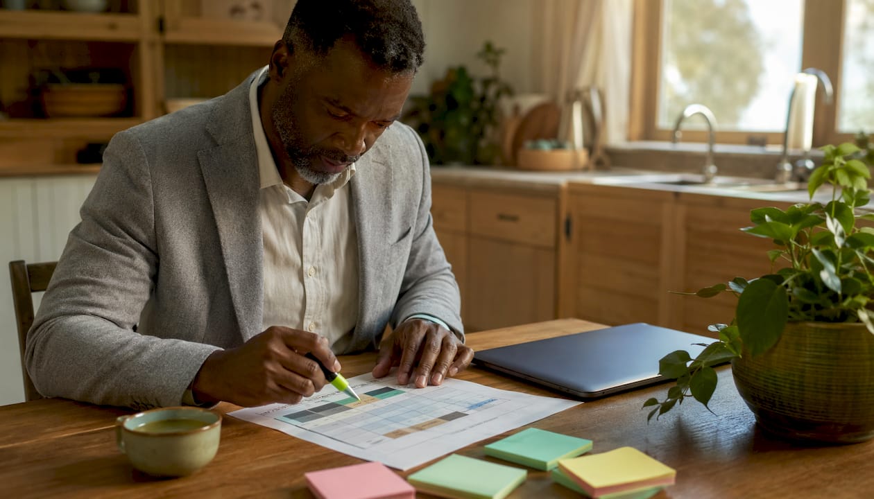 Man highlighting firmographic variables chart
