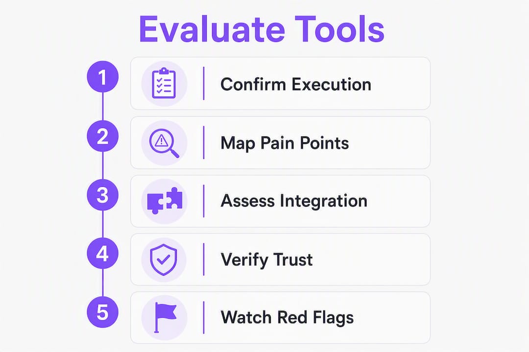 Infographic illustrating steps to evaluate process tools