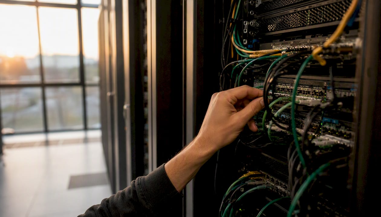 Hand adjusting network hardware in data center