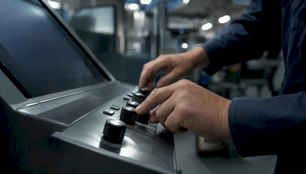 Hands adjusting knobs on control panel