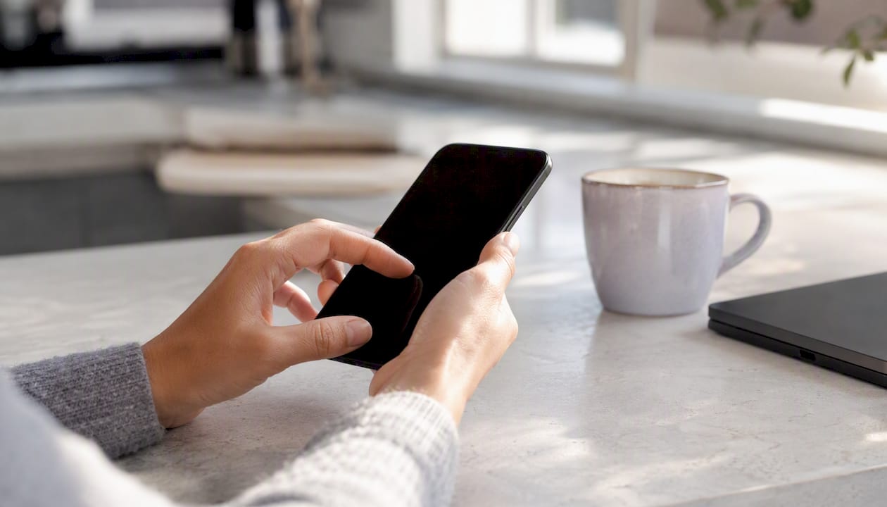 Hands sending magic link email on smartphone