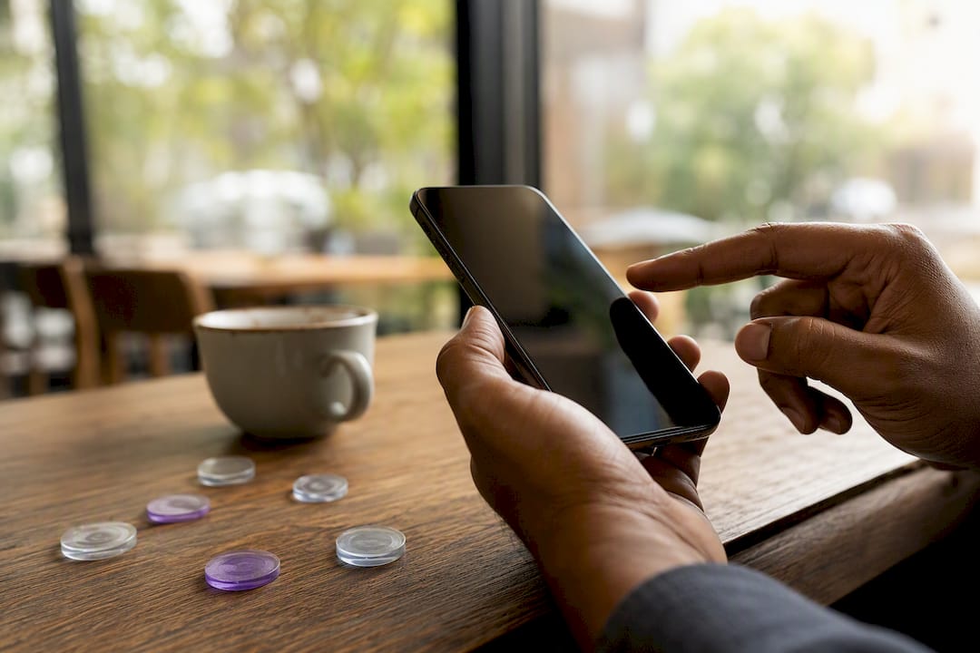 Hand tapping approval button on smartphone