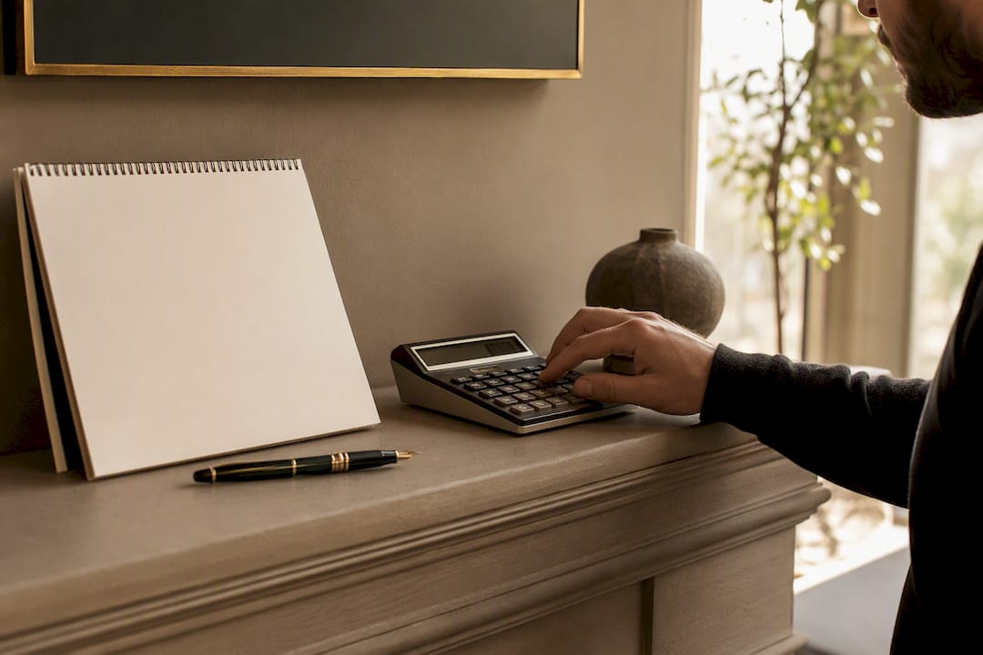 Hand using calculator for sample size