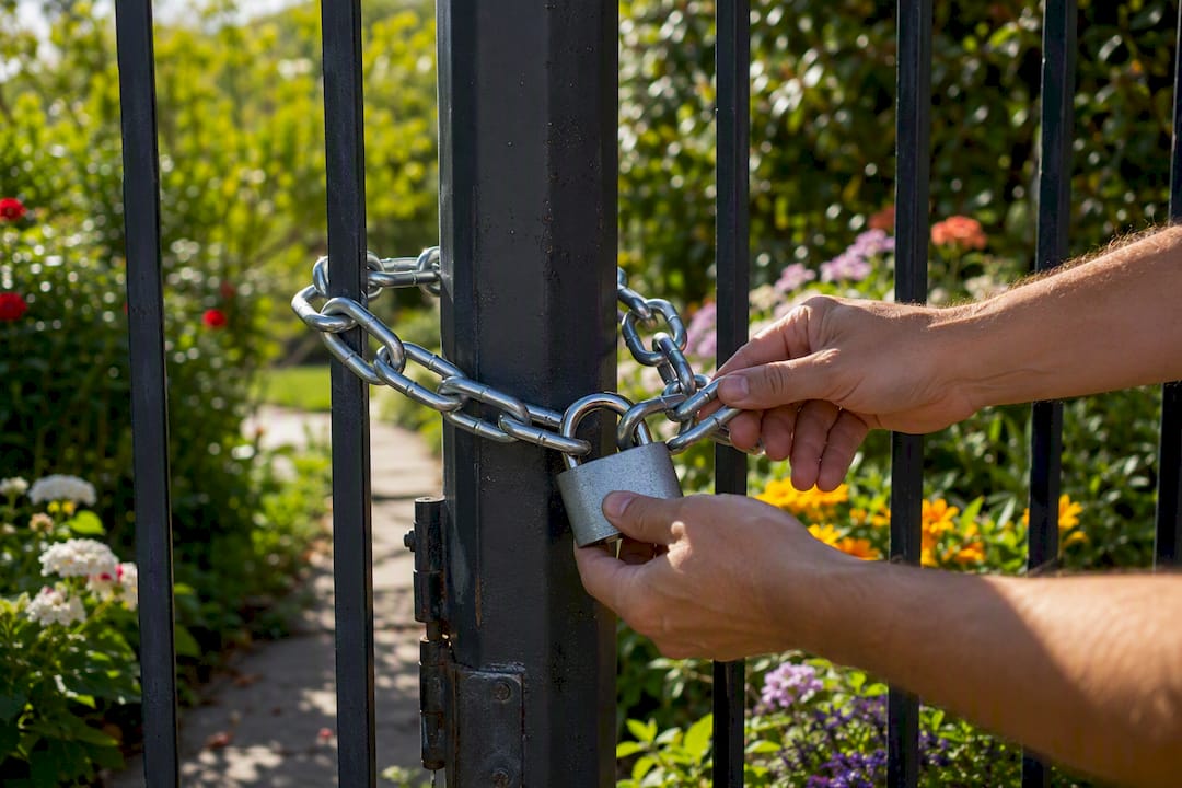 Hands locking chain with padlock