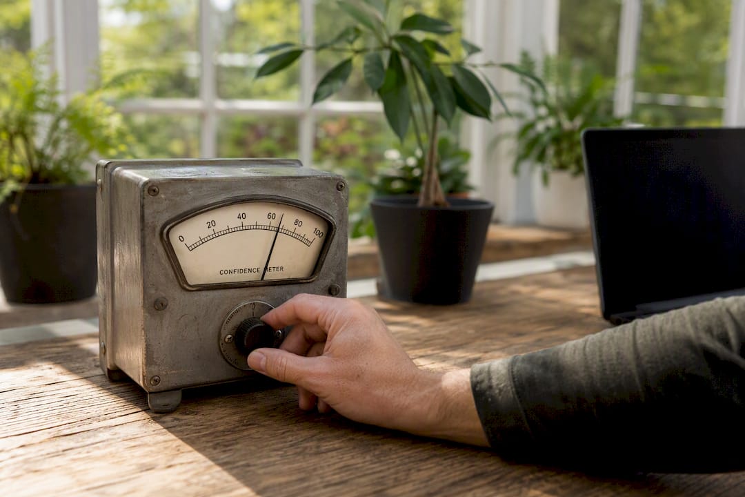 Hand adjusting analog confidence dial meter