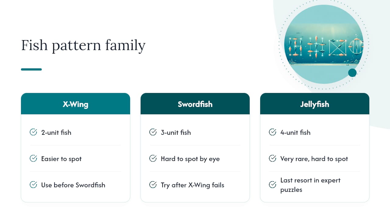 Fish Patterns Beyond Swordfish: Jellyfish and Larger Grids — overview diagram