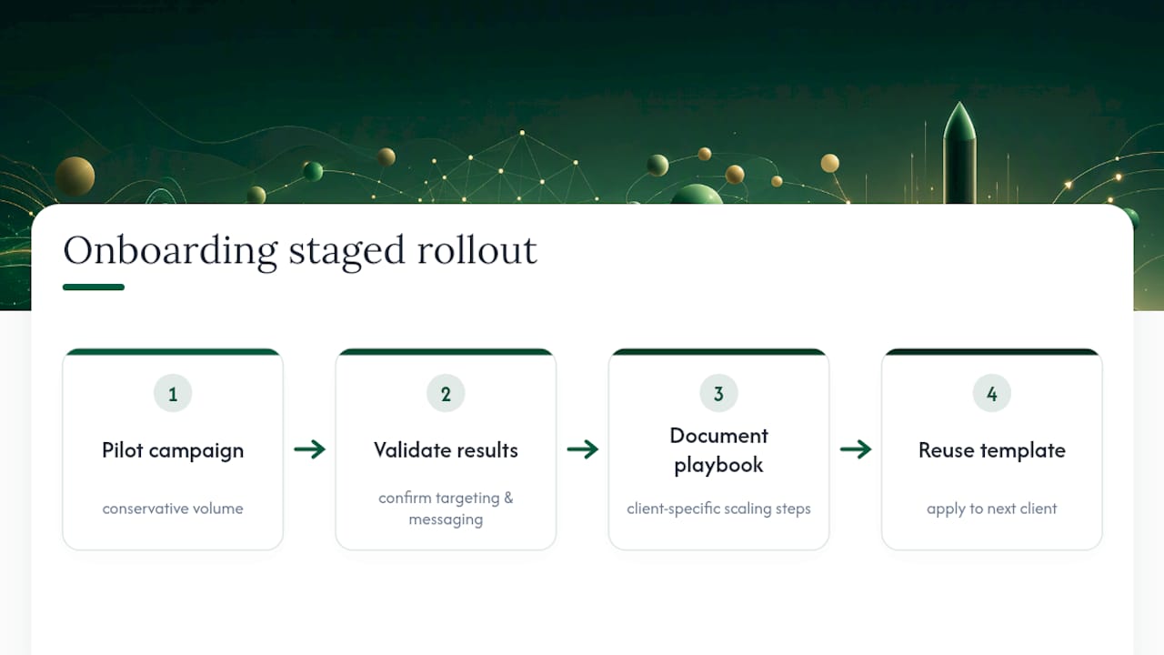 Staged rollout from pilot to campaign scale