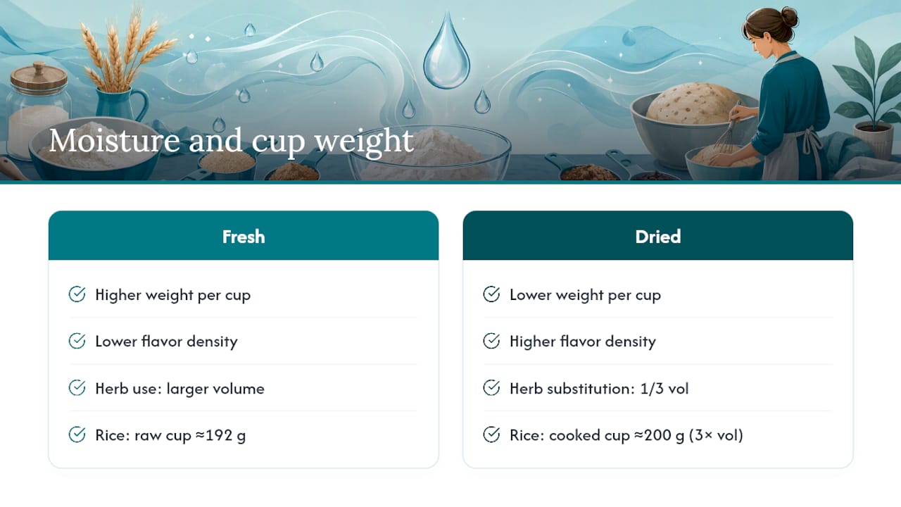 Does Moisture Content Change a Cup-to-Gram Conversion? — overview diagram