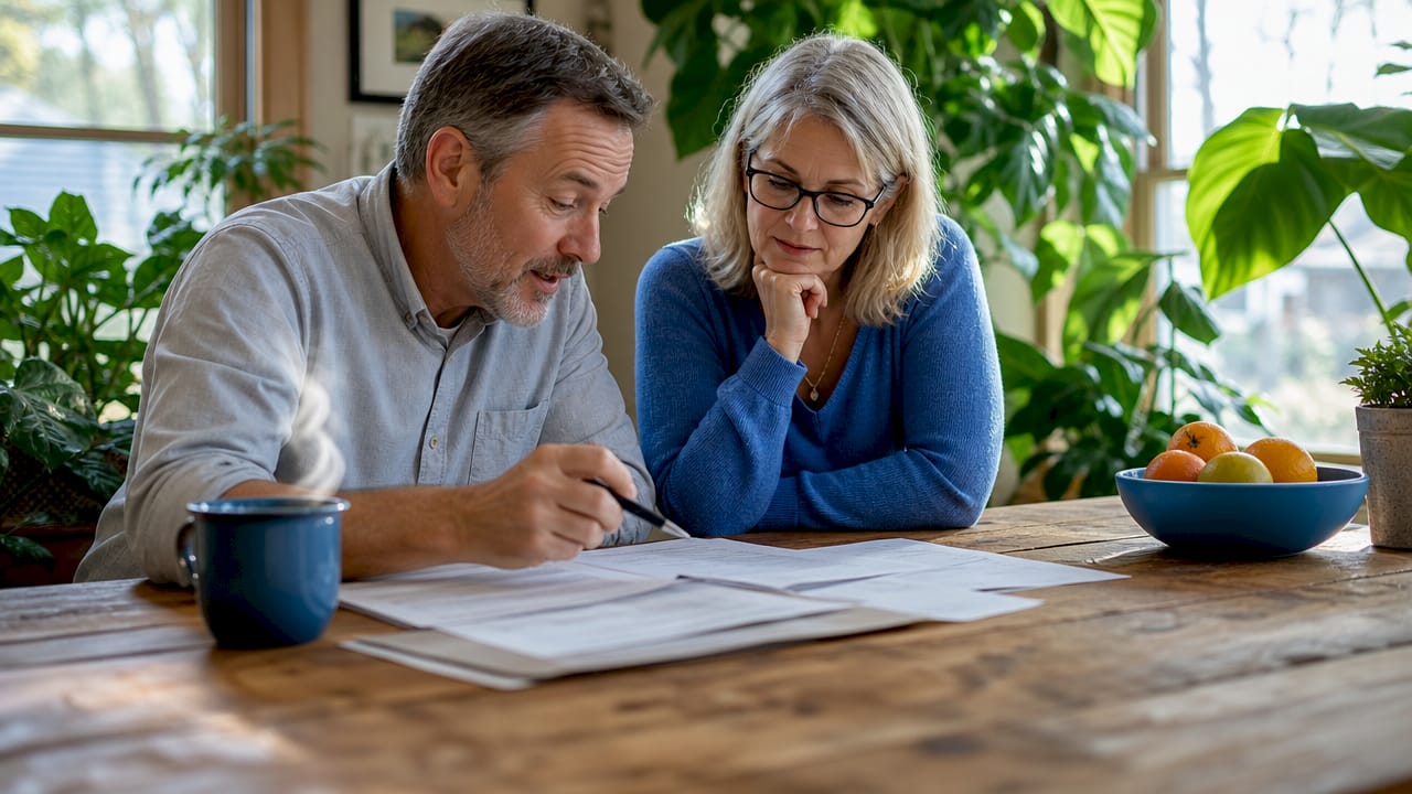 Couple reviewing as-is home sale documents