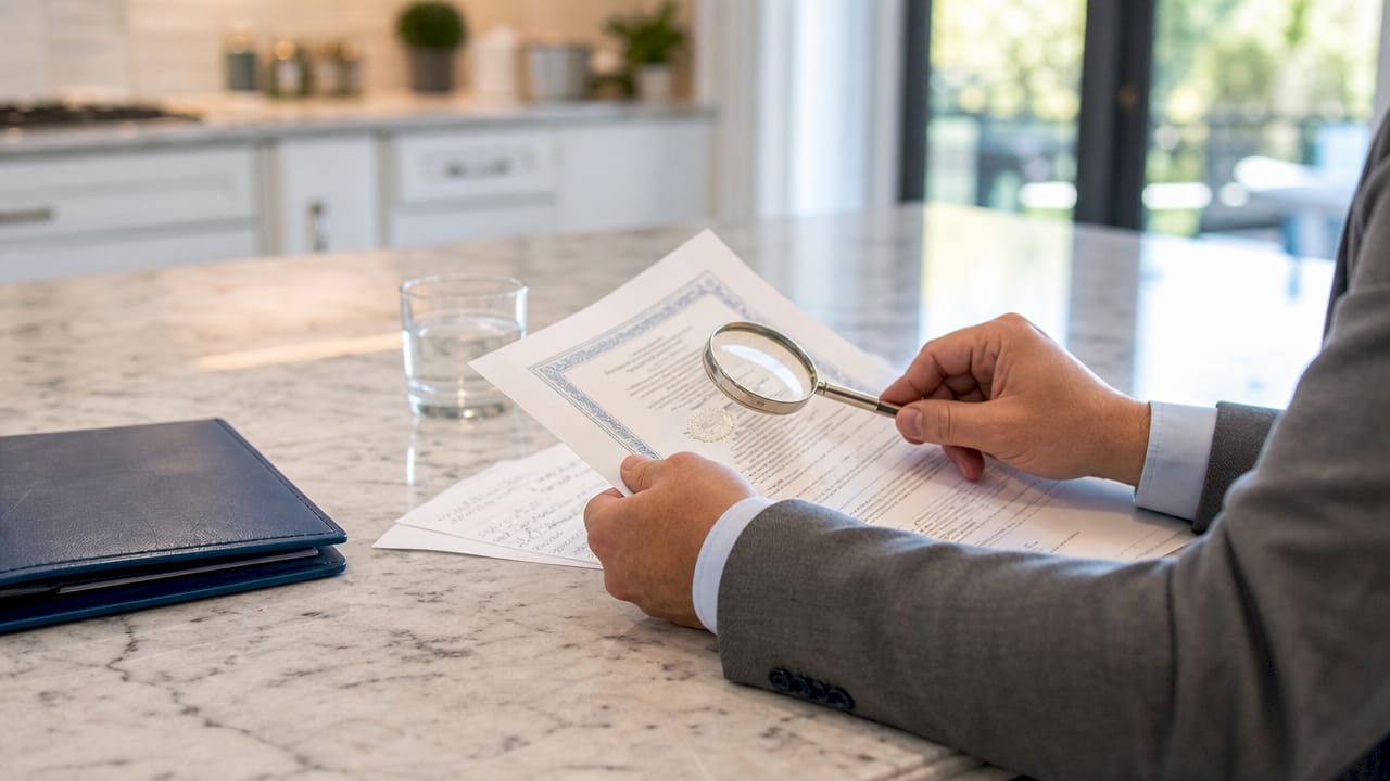 Hands examining probate title documents