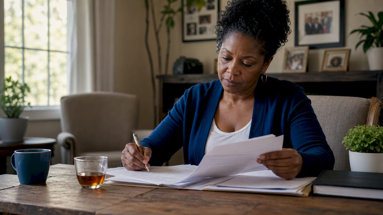 Cash buyer reviewing probate home paperwork