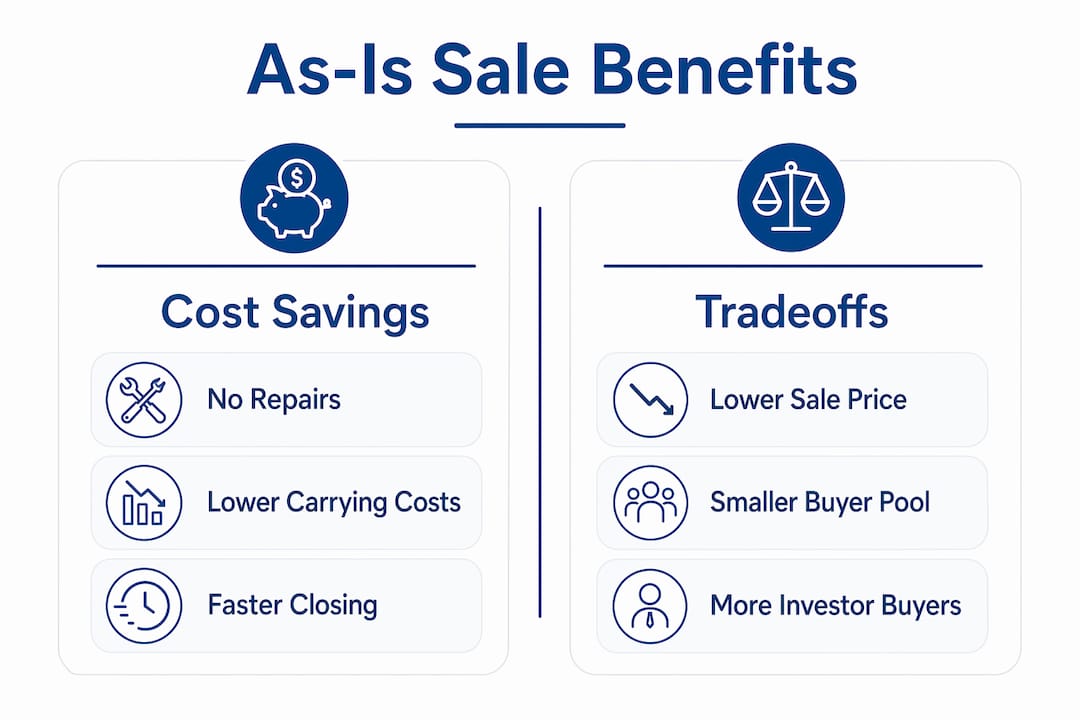 Infographic comparing as-is sale benefits and tradeoffs