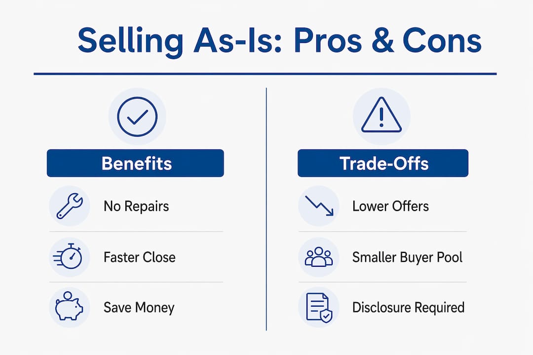 Infographic comparing benefits and trade-offs of selling as-is