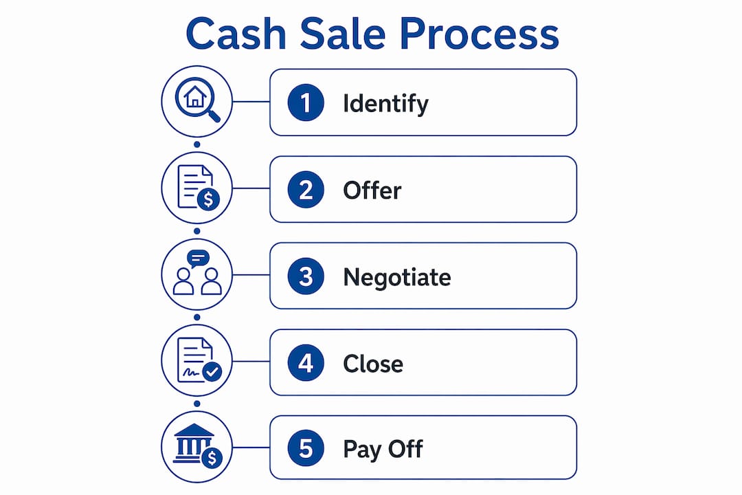 Infographic illustrating cash sale steps to stop foreclosure