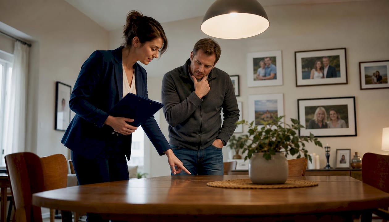 Agent and homeowner discuss home condition inside