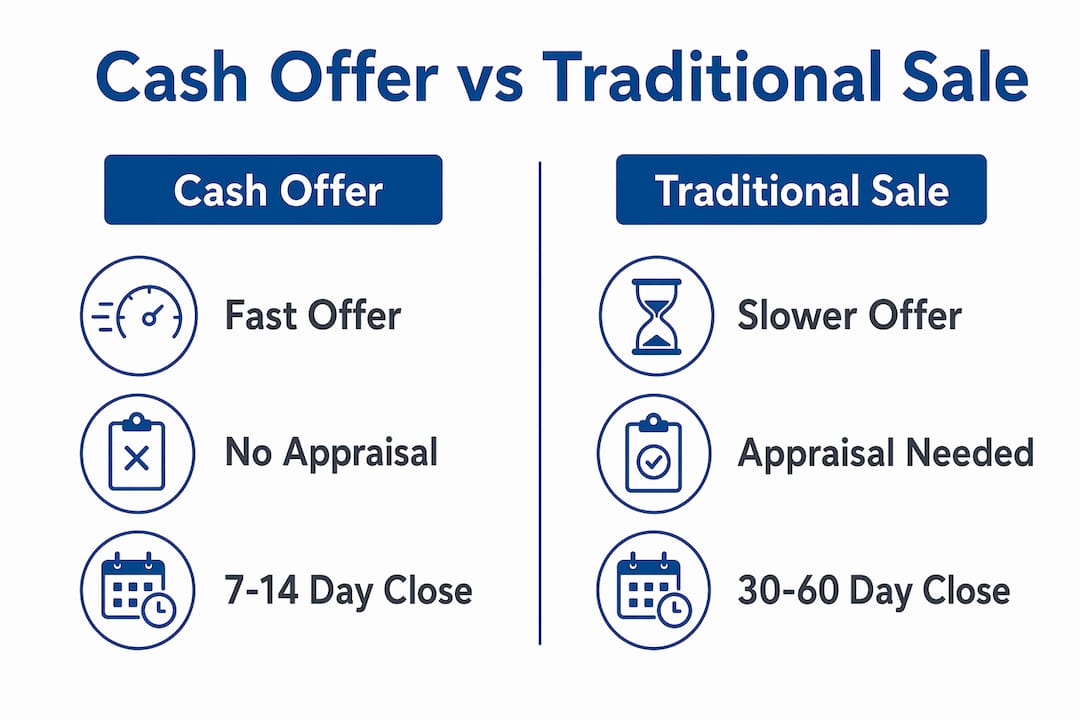Infographic comparing cash offers and traditional home sales
