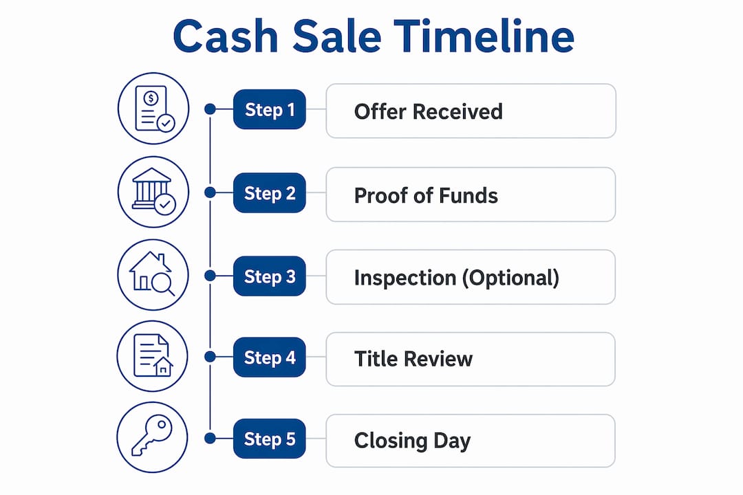 Infographic showing cash sale closing timeline steps