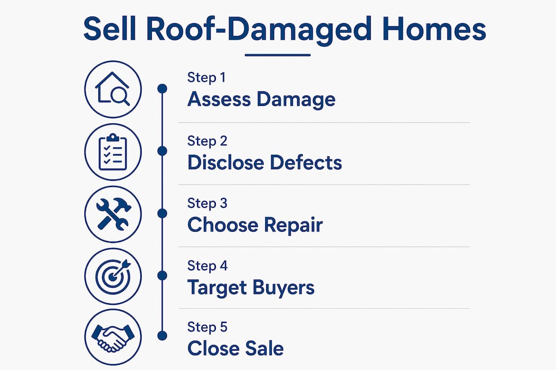 Infographic showing steps to sell house with roof damage