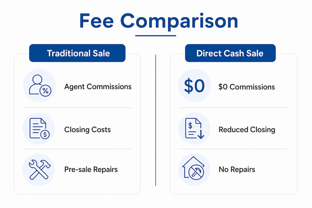 Infographic comparing fees in traditional vs direct cash home sales