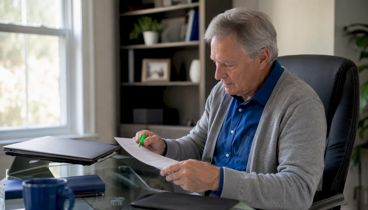 Hands highlighting legal home sale document