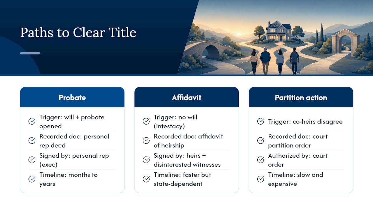 Diagram of legal routes to clear title on inherited home
