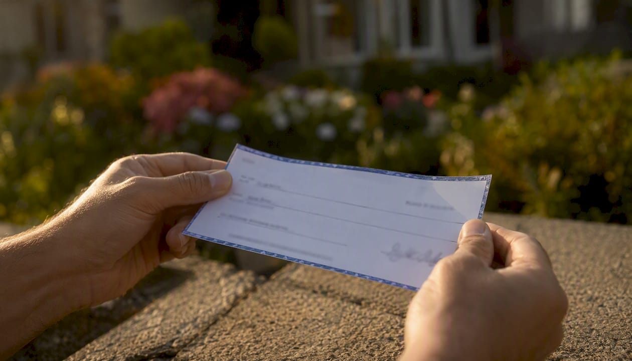 Hands holding an insurance check with co-payee