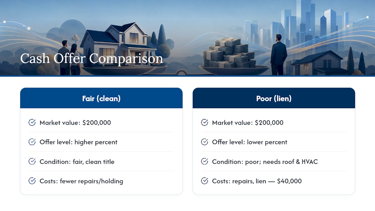 Diagram comparing cash offer percentages versus repair costs