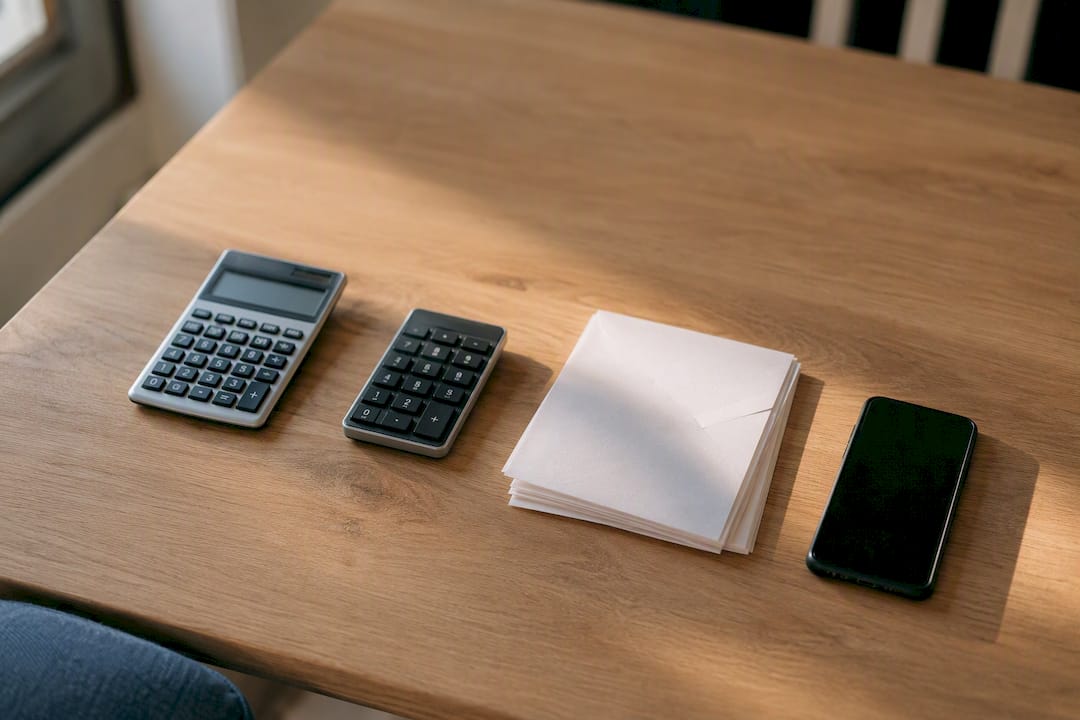Objects symbolizing escrow payoff sequence on desk