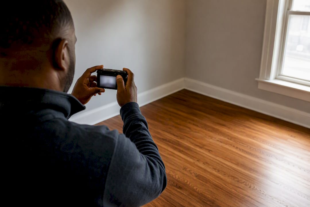 Homeowner photographing room condition