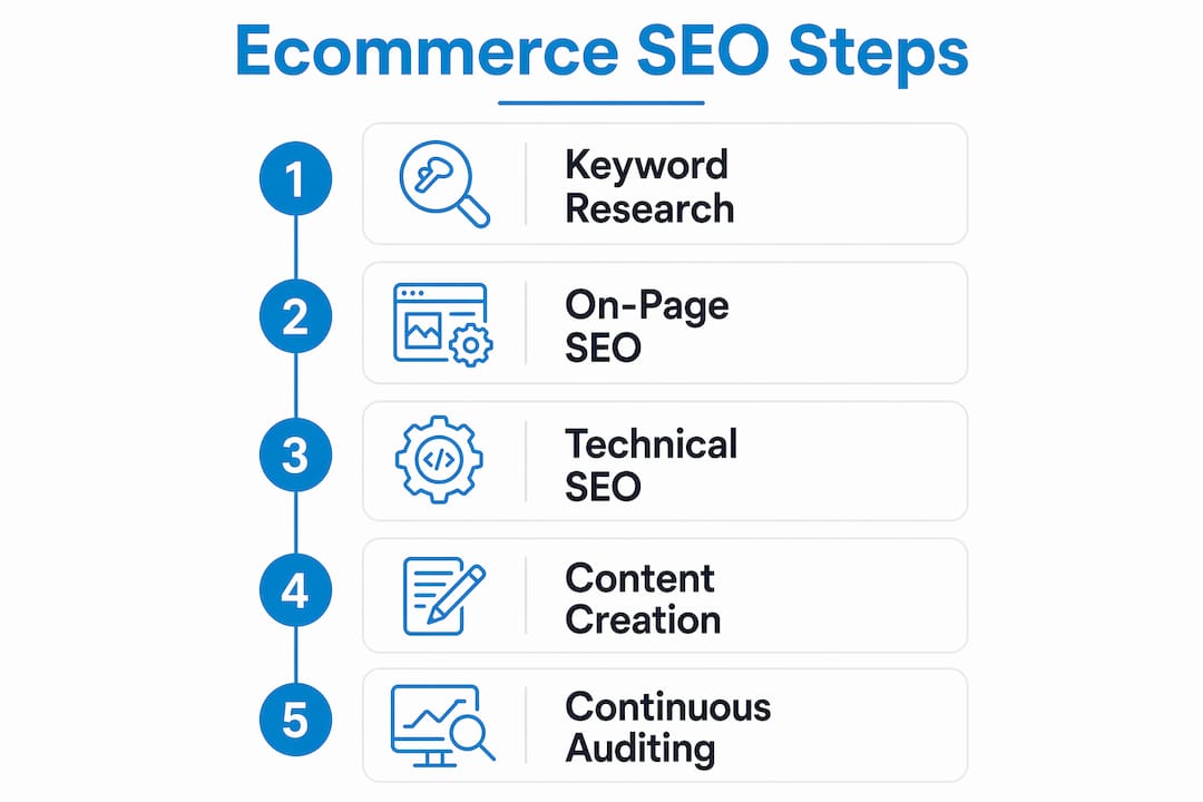 Infographic showing five key ecommerce SEO steps