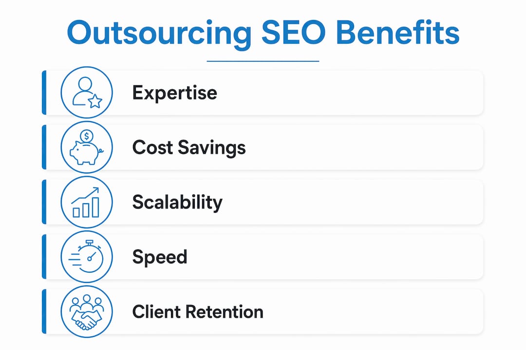 Infographic illustrating outsourcing SEO key benefits