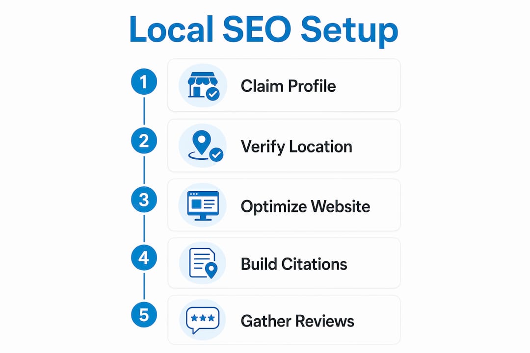 Infographic outlining local SEO setup steps