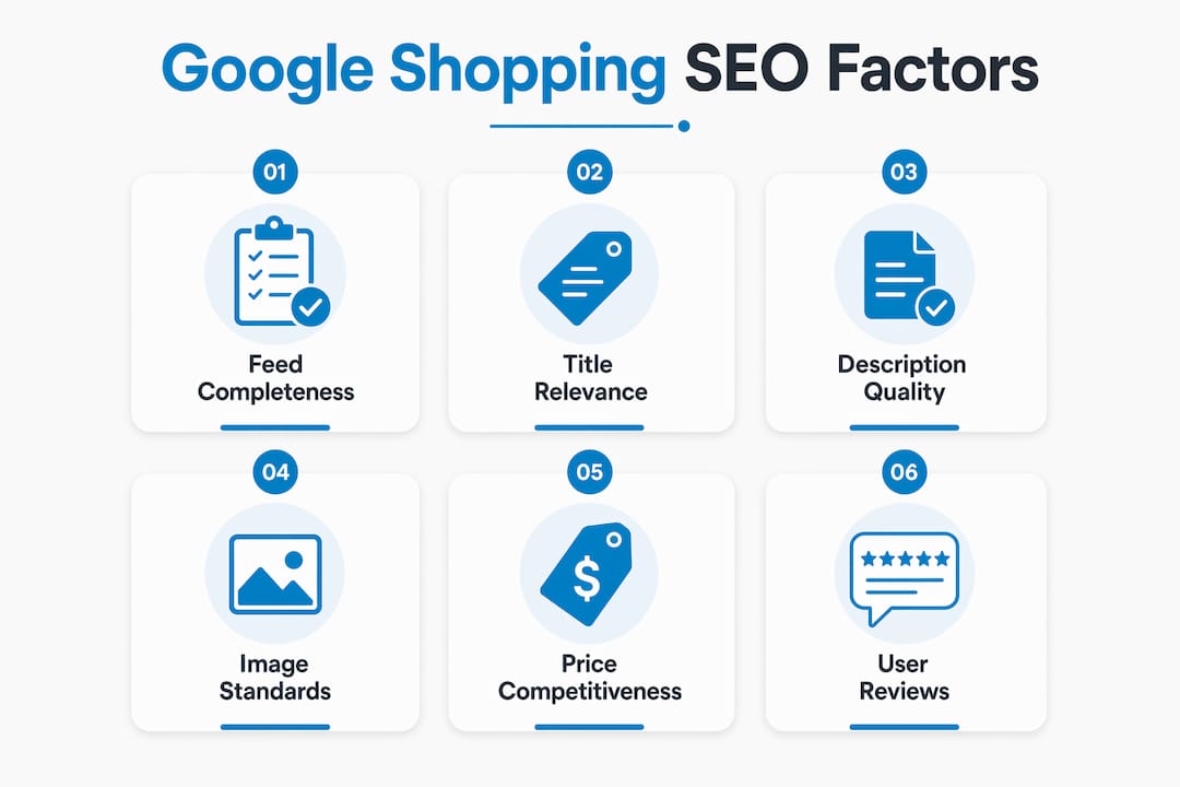 Infographic showing Google Shopping SEO ranking factors