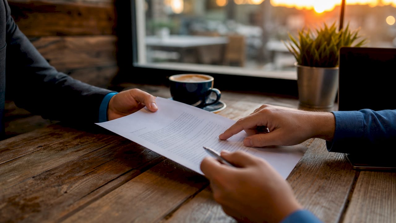 Hands exchanging white-label SEO contract during discussion