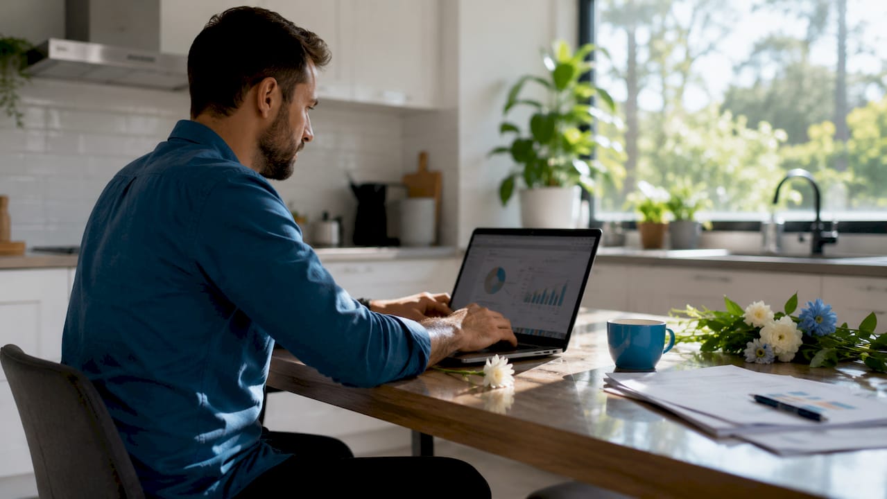 Hands typing SEO audit report on laptop keyboard