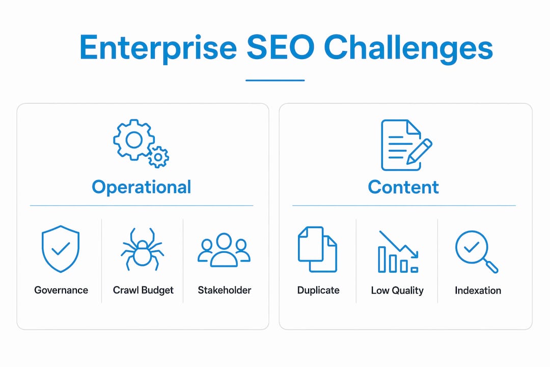 Infographic showing enterprise SEO challenges split by category