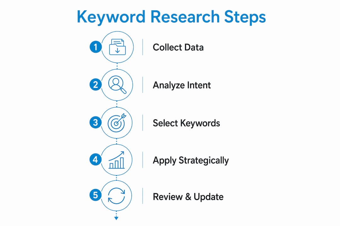 Infographic illustrating five keyword research steps
