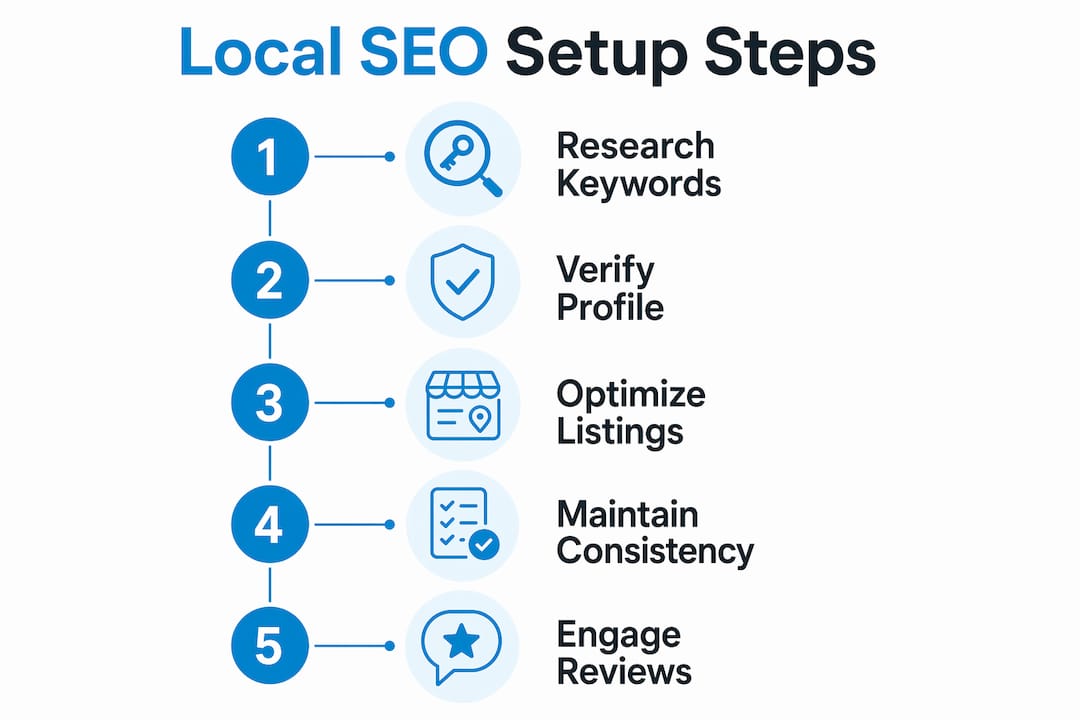 Infographic illustrating local SEO setup steps for real estate