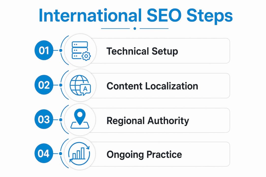 Infographic illustrating international SEO strategy steps