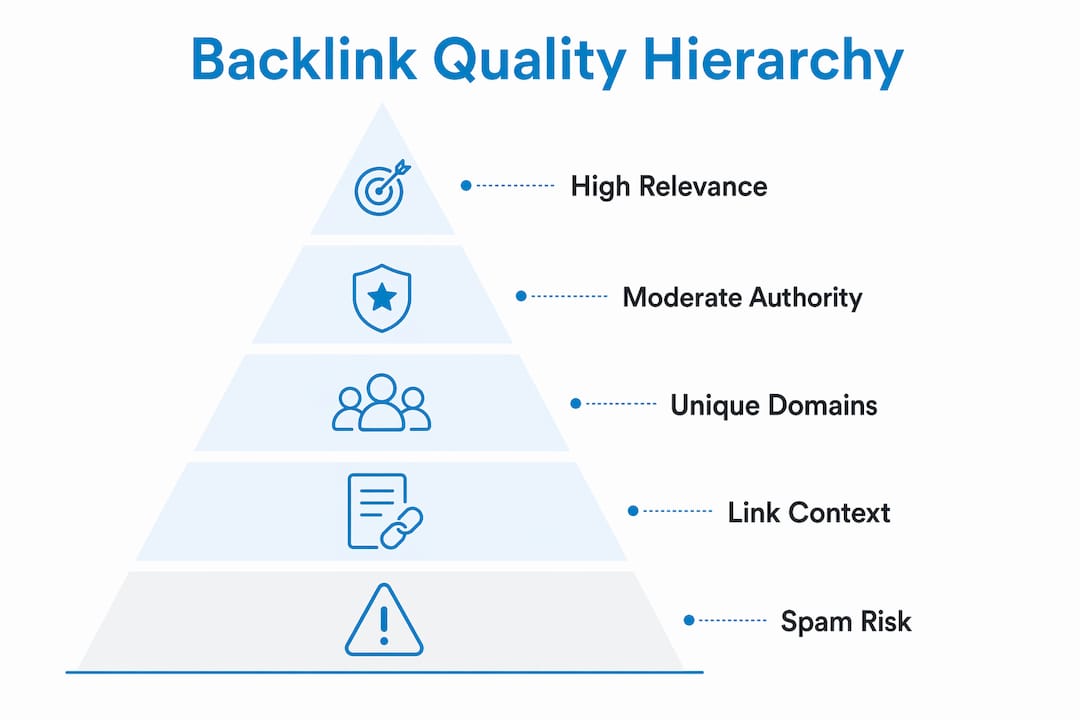 Infographic illustrating hierarchy of backlink quality factors