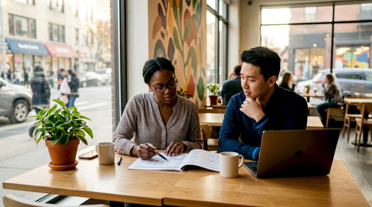 SEO specialists collaborating on campaign briefing