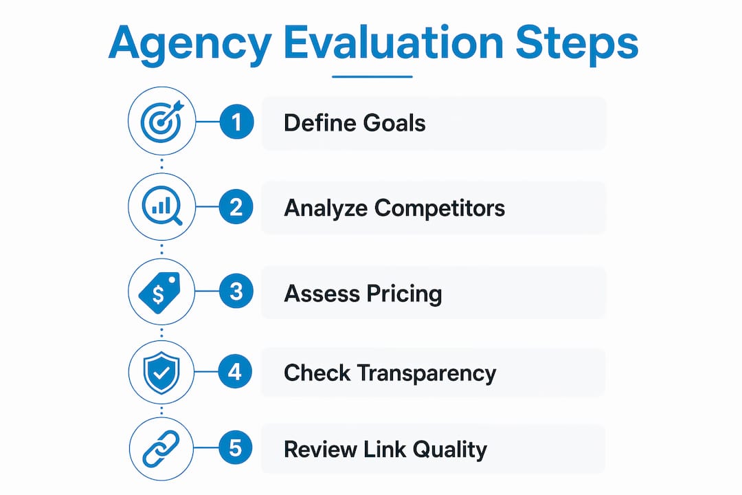 Infographic detailing link building agency evaluation